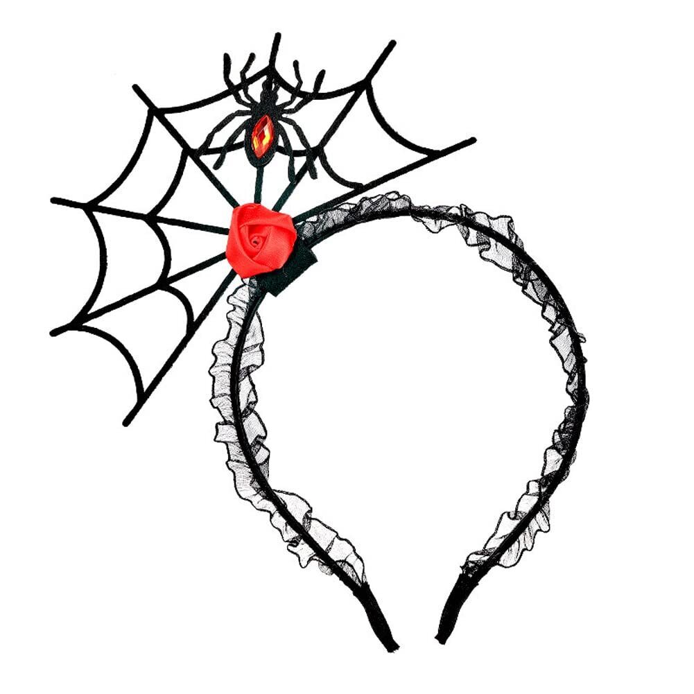 1266 Black Red Halloween Spider Web Headband Fascinator Headdress